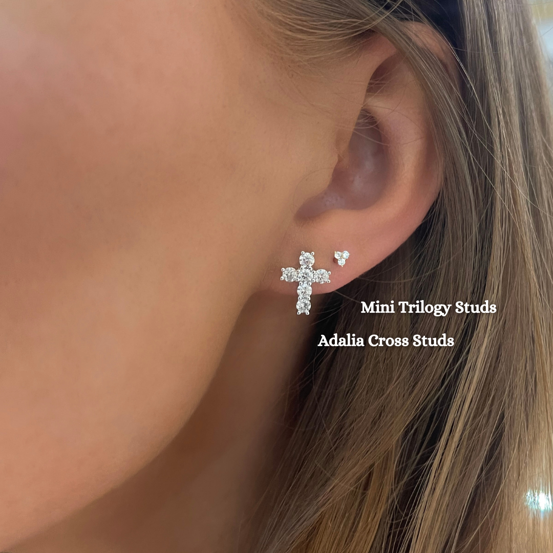 14k Solid Gold Diamond Cross Stud Ear Rings (.05CTW) | The Gold Gods
